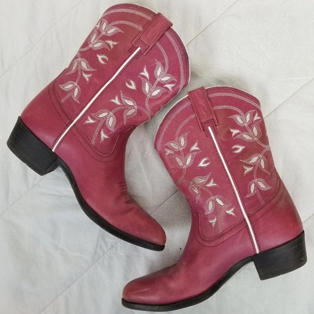 Ariat pink women's leather cowboy booties white trim western coastal cowgirl 4 - Picture 6 of 12